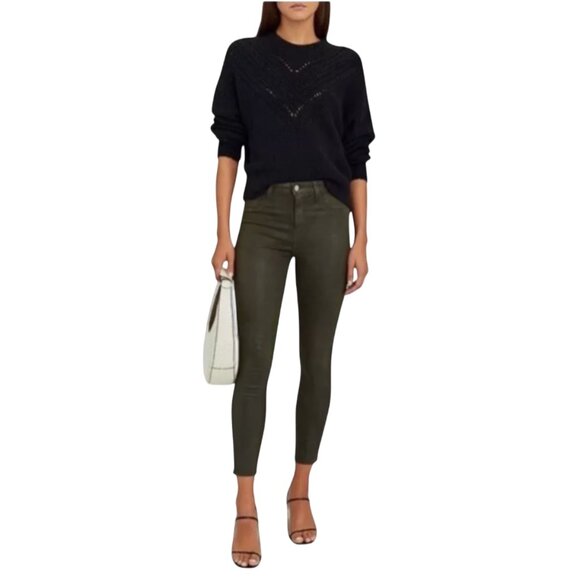 L'Agence Margot Coated High Rise Ankle Skinny Jeans Womens 28 Army Green Stretch - Picture 13 of 13
